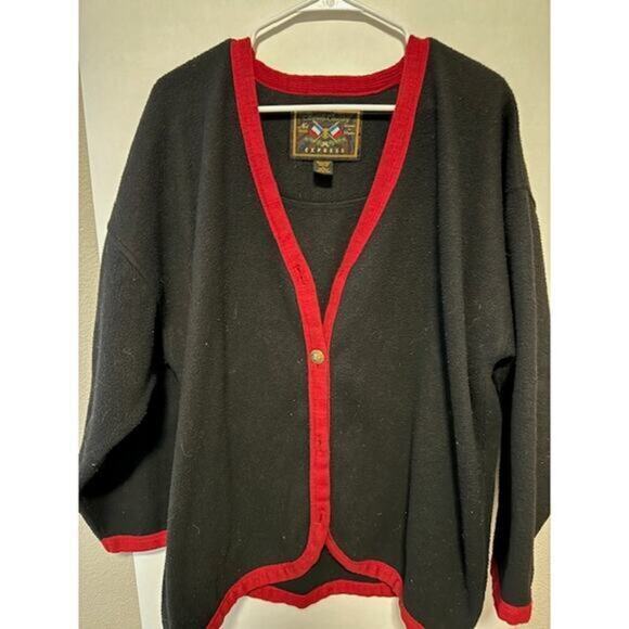 Vintage 80s 90s Express French Country Cardigan Size Large Blue‎ and Red - Picture 1 of 6